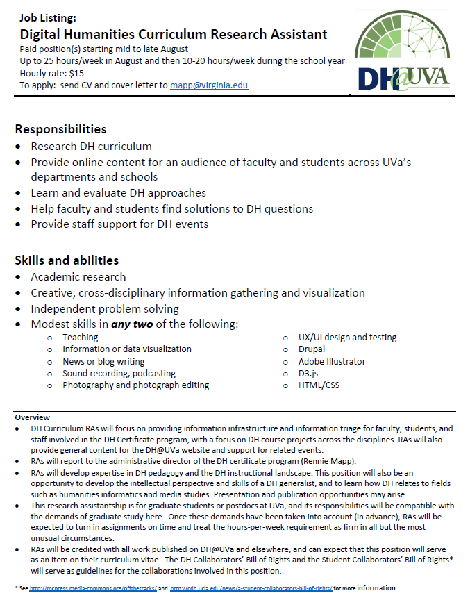 Opening for Digital Humanities Graduate Research Assistant 